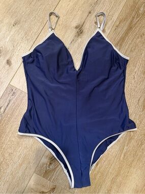 Sam Edelman Navy One-Piece Swimsuit w/ Silver Shimmer Trim